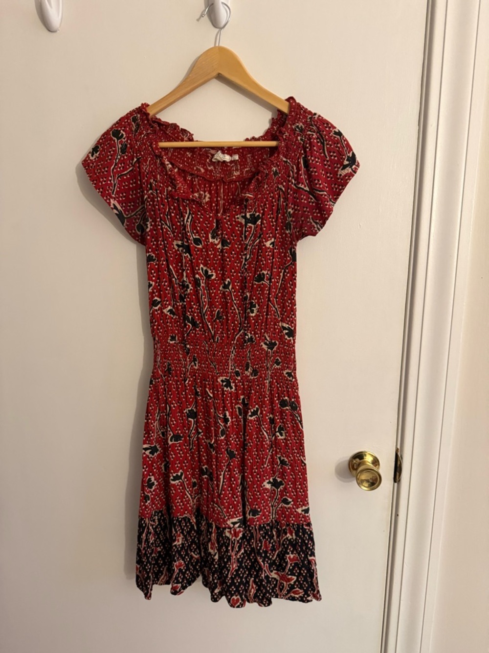 Fat Face Red Floral Short-Sleeve Mini Dress